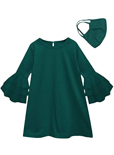 Image of A.T.U.N. (ALL THINGS UBER NICE) Girls Polka Dot Cotton Ruffle Sleeve Knee Length Casual Dress with Mask