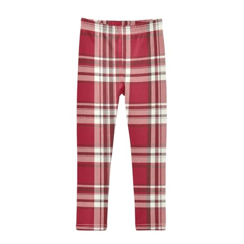 Girls Leggings Red White Tartan Plaid Kids Length Leggings Pants Toddler Athletic Soft Tights Trousers 4T