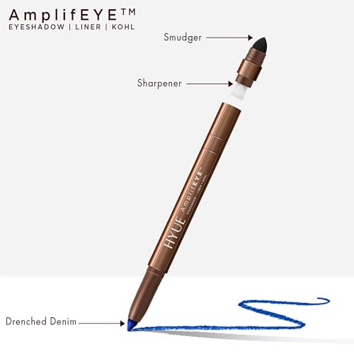 Image of HYUE AmplifEYE 3-in-1 Crayon | Eyeshadow - Liner - Kohl | Drenched Denim | Creamy Multi-Use Stick with Sharpener and Smudger | High-Pigment Formula with Vitamin E & Jojoba Oil | Talc & Paraben-Free