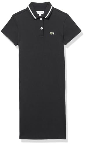 Lacoste Girls' Short Sleeve Color Blocked Neck Ribbed Polo Dress