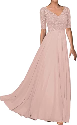 Women's V Neck Mother Of The Bride Dresses For Wedding Lace Wedding Guest Dress Long Formal Evening Party Prom Gowns Dusty Rose #TOP2