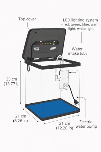 Image of Fish Tank Starter with Filter, LED Light & | Mini Aquarium Set for Home & | Acrylic Not Suitable for Goldfish Ideal for Betta /Guppy (1-2) Liter 7 Size- H 28 -W 19-L 26 Woter Change 3-5 Day