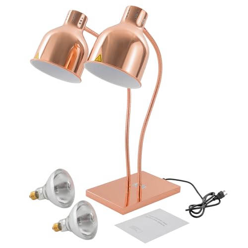 Food Heat Lamp, 500W Commercial Food Warmer Lamp with Dual Heads & Flexible Arm, Electric Portable Infrared Heating Lamp with 360°Adjustable Head for Restaurant Kitchen Buffet Table (Silver)