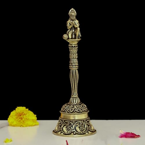 Image of INDICAST 5.5 Inches Brass Hanuman Pooja Hand Bell | Puja Ghanti for Mandir | Handcrafted Pooja Bells for Home Temples and Spiritual Spaces (Weight- 120gm)