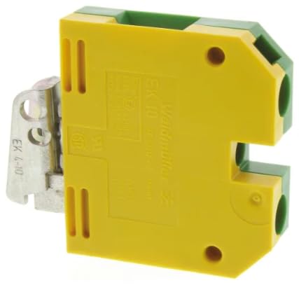 DSTOCK60 - Bornier/Bloc de Mise à la Terre 2 voies 10mm² 40 mm, Jaune, Vert à Vis Compatible avec Weidmüller EK 10 (Lot de 5)