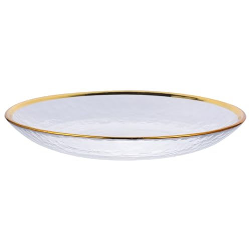OSOLADY 金縁ガラスプレート 和風冷皿 大容量 エレガント サラダ パスタ デザート対応 耐熱冷耐性 素材使用 ホームパーティー向け贅沢サービ