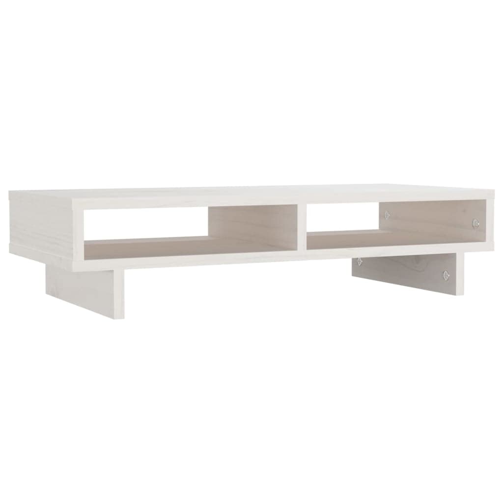 vidaXL Solid Pine Wood Monitor Stand in White - Desktop Riser with Storage Functionality