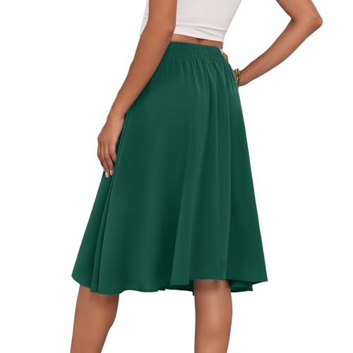 Womens Midi Skirt Summer Trendy Elastic High Waisted Boho Casual Beach Flowy Swing A-Line Skirts with Pockets2