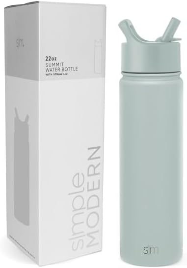 Simple Modern Water Bottle with Straw | Insulated Stainless Steel for Sports Gym | Summit Collection | 22oz | Sea Glass Sage
