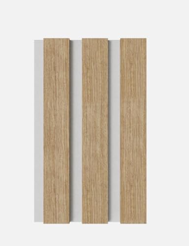 Momento Muster Akustikpaneele Holz Filz Weiß - Made in Germany - Eiche Natur - Wandverkleidung Innen Wandpaneele Holzoptik - 3D Lamellenwand Paneele - Akustik Holzpaneele Wand Holzverkleidung Panel
