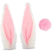 Motorcycle Helmet Bunny Ears and Tail Accessories Plush Detachable Helmet Decorations for Bike Scooter Helmets 12.59X4.33X1.96 Inch