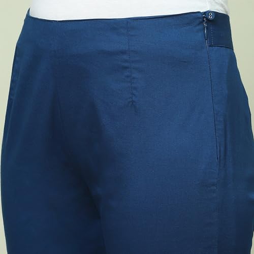 Image of Rangriti Indigo Cotton Blend Slim Pant for Women