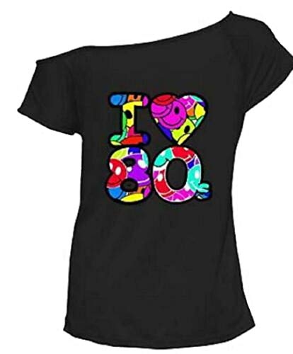 Fairy Trendz T-shirt pour femme avec inscription « I Love 80 » et inscription « I Love 80 », I Love 80s Smiley Noir, 44-46 Cover