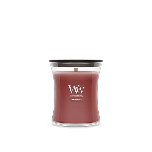 WoodWick Cinnamon Chai Holiday Candle Gifts for Women and Men, 9.7 oz Medium Hourglass Candle with Crackling Wick