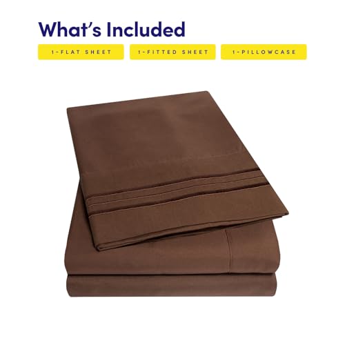 Image of 1500 Supreme Collection Twin XL Sheet Sets Brown - 3 Piece Bed Sheets and Pillowcase Set for Twin XL Mattress - Extra Soft, Elastic Corner Straps, Deep Pocket Sheets, Twin XL Brown