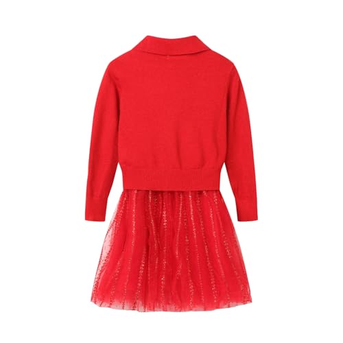 Mud Kingdom Girls New Years Dress Set Chinese Knot Traditional 2 Piece Sweater and Tulle Dresses Set Red2