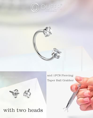 OUFER 18G Horseshoe Nose Rings Studs, 316L Surgical Steel Double Cubic Zirconia Nose Studs, Internally Threaded Nose Rings For Women, Lip Eyebrow Helix Ear Piercing Jewelry3