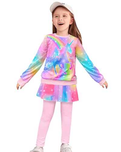 Image of Toddler Kid Girl Clothing Set Outfit Long Sleeve Top, Unicorn Print Pantskirts Fall Winter Outfit Set