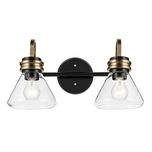 Image of Kichler Farum 19.25 inch 2-Light Bathroom Vanity Light Fixture with Clear Glass in Black, Modern Wall Mount Light for Vanity Mirror Over Sink (19.25 inch W x 9.5 inch H), 55154BKCLR