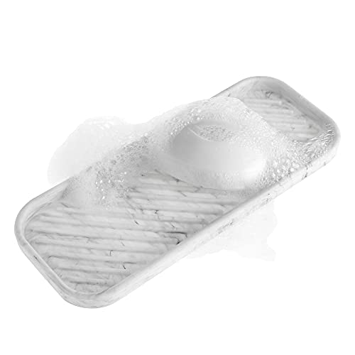 Social Clean Silicone Sponge Holder - Kitchen Sponge Holder, Silicone Soap Tray, Dishwashing Soap Holder (Marble White)