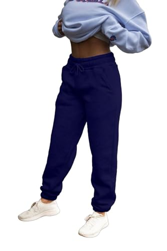 Vibes Womens Casual Fleece Jogging Joggers Tracksuit Bottoms Ladies Jog Pants Sport Gym Drawstring Loungwear (UK, Alpha, M, Regular, Regular, Navy)