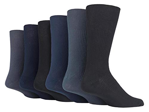 Gentle Grip - 6 Pares Hombre Algodon Vestir Colores Calcetines sin Elastico 45-47 y 47-50 (45-48 eur, Black/Navy/Grey)