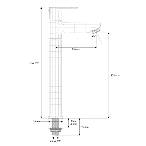 Pixaflo Koroit Brass Extended Tall Body Pillar Cock 12 inch Tap for Wash Basin | Deck Mounted | Cold Water Tap (Not Hot & Cold Mixer) | Counter Top/Table Top Faucet | Foam Flow | Chrome Finish