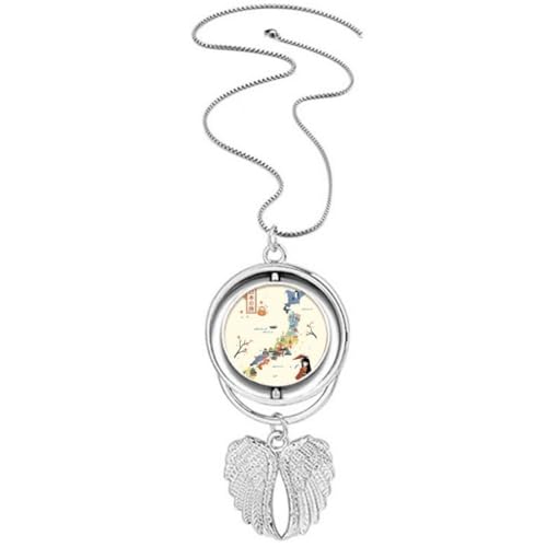 Collier pendentif carte culturelle japonaise et ailes d'ange pour femme et homme