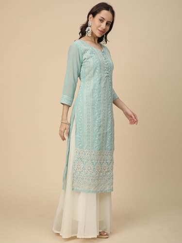 Image of RATAN Women's Georgette Anarkali Lucknowi Chikankari Ethnic Wear Kurta