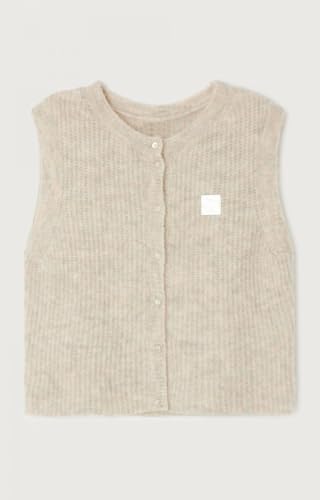 Image of UAURORAO Women Chunky Sweater Vest Button Down Crochet Cable Knit Cardigan Sleeveless Open Front Knitted Crop Waistcoat