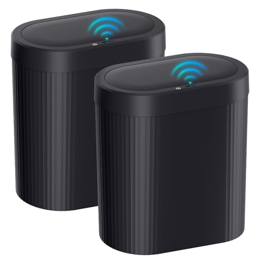 2-Pack-5-Gallon-Bathroom-Trash-Can-with-Lid-Automatic-Motion-Sensor-Black-Trash-Can-Touchless-Slim-Waterproof-Garbage-Bin-for-Kitchen-Bedroom-Office-and-Bathroom 2 Pack 5 Gallon Bathroom Trash Can with Lid, Automatic Motion Sensor Black Trash Can, Touchless Slim Waterproof Garbage Bin for Kitchen, Bedroom, Office, and Bathroom - Image 1