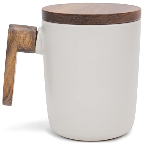 Taza estilo japonés con asa y tapa de madera 12 onzas miniatura 1