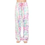 Women's Plush Fuzzy Pajama Pants Warm Cozy Pj Bottoms Drawstring Lounge Pants Fleece Sweatpants Fluffy Sleepwear C Rainbow Heart Medium