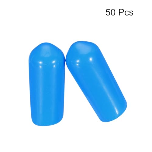 Image of MECCANIXITY 50pcs 6mm(1 /4 inch) Rubber End Caps Cover PVC Vinyl Screw Thread Protector Round Wire Shelf Caps for Screw Bolt Pipe Fence Post, Light Blue