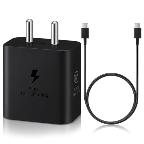 Image of 25W Type-C GAN Superfast Charging Adapter with 1M C-Type Cable Compatible with Samsung M07, F07, F06 5G, M17, M17e, S24, M06, M36, M56 5G, S25, S23,S22, A55, M35, A15, A35, F15, Fast Charger, Black