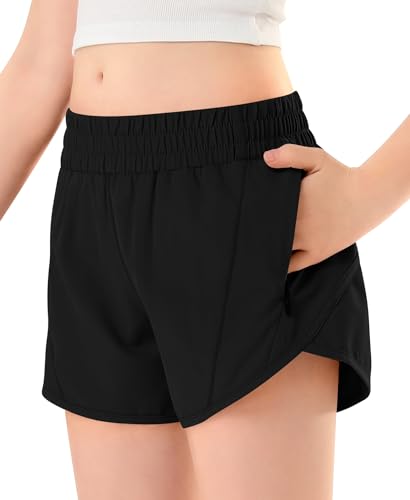 DOCUMO Girls Athletic Shorts with Zipper Pocket, Liner Quick Dry Running Shorts for Kids Teen Girls Active Sports Shorts3