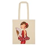 IllustrArte Bolsa Tote Cádiz Diseño Flamenca “Pepa” | Bolsa de Tela Algodón 135 g/m² (38 x 42 cm) | Asas Largas 60 cm | Impresión a Una Cara | Bolso Shopper Ligero (Hasta 5 kg)