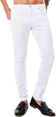 ABSECAI Mens Jeans Pants Skinny Slim Fit Comfy Fashion Denim Stretch Fit White 32