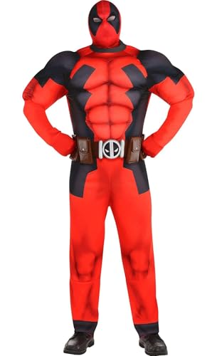 Party City Plus Size (48-52) Deadpool Muscle Costume for Men - Costume Includes Jumpsuit, Mask, Belt, & Gloves - Costumes for Halloween, Birthday Parties & Themed Events