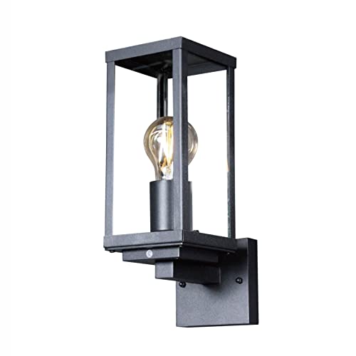 sanlumia Photocell Dusk to Dawn Outdoor Wall Security Lantern Light, Black Die-cast Aluminum Sturdy Glass, IP44 Weatherproof