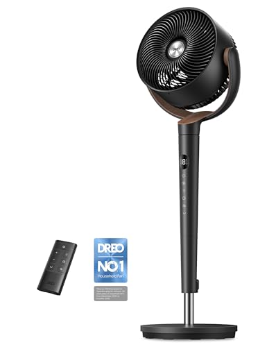 DREO 20dB Ultra Quiet Standing Pedestal Fan for Bedroom 120 Oscillating Electric Cooling Fan with DC Motor 9 Speeds & 4 Modes 8H Timer Remote 37-42 Adjustable Height 9 Blade Home & Office