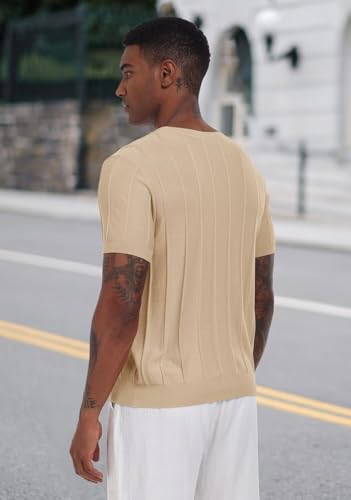 Mens Knitted Crewneck Tee Shirt Dress Summer Short Sleeve Sweater Shirt4