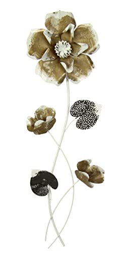 Flair Flower Wanddeko Metall Wandskulptur Blumen Blätter Metallbild Blume Bild 3D Skulptur Einzigartig Deko Terrassendeko Wandrelief Abstrakt Extravagant Geschenk Designer Blüten, Gold, 70x22 cm