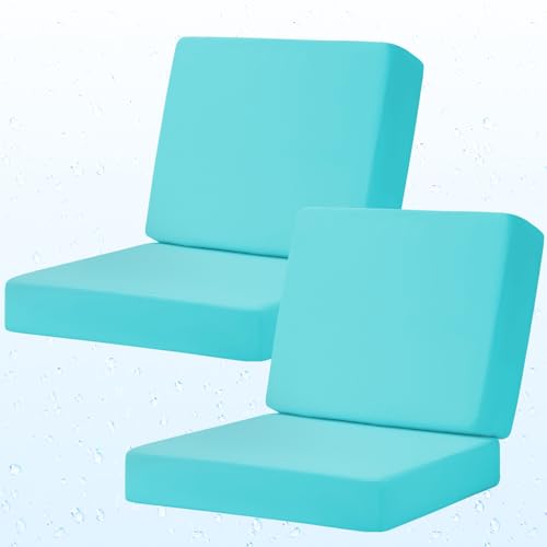 Image of Deep Seat Patio Cushions Set of 2, 24x24 Inch Waterproof & Fade Resistant Outdoor Chair Cushions, Thick Padded Replacement Sofa Cushions for Garden Yard Furniture