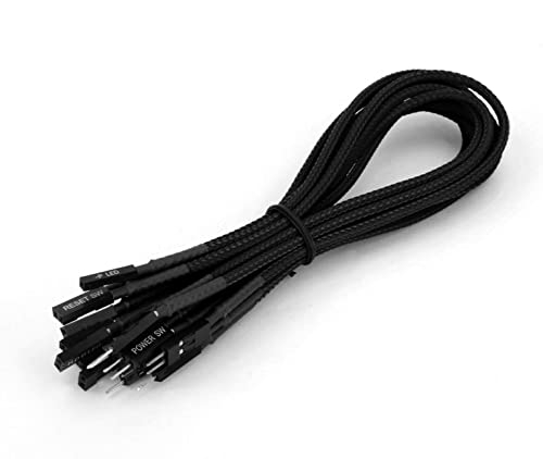 Shakmods Panneau avant 30 cm Noir avec manchon de réinitialisation de puissance pour disque dur LED Haut-parleur + Câble d'extension Cover