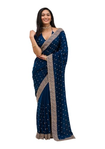 Image of Yashika Women Vichitra Silk Saree with Embroidered Border| Sarees Bollywood Sari | New Sarees | Saree Blouse| Designer Saree (AZ-YS-OG-LADYQUEEN-Parent)