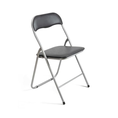 THE SECRET HOME – Silla Plegable de PVC y Metal – Alto. 80 cm x Ancho. 45 cm – Asiento Auxiliar para el Hogar - Silla con Patas Antideslizantes - Color Negro