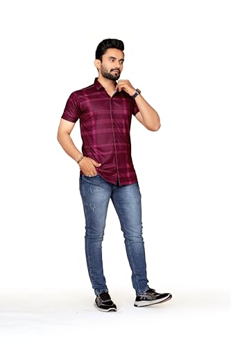 Image of FABRIPPLE Men's Printed Half Sleeve Shirt for Casual Wear | Stylish Geometric Pattern Slim Fit for Men | Summer Trendy Short Sleeve Shirt