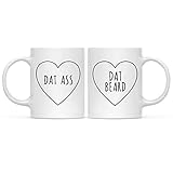 Andaz Press Funny Beard Themed 11oz. Coffee Mug Gift, Dat Ass, Dat Beard, Heart Graphic, 2-Pack, Novelty Cup Birthday Christmas Gift Ideas for Him