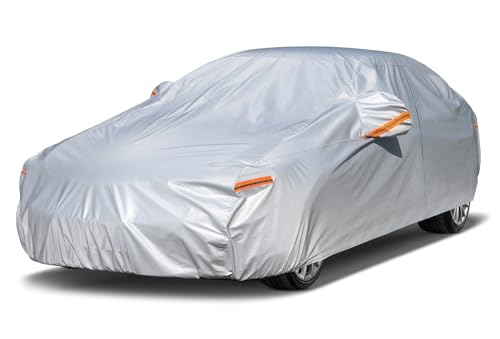 Kayme 6 Layers Car Cover Waterproof All Weather for Automobiles, Outdoor Full Cover Rain Sun UV Protection with Zipper Cotton, Universal Fit for Sedan (178-185 inch)